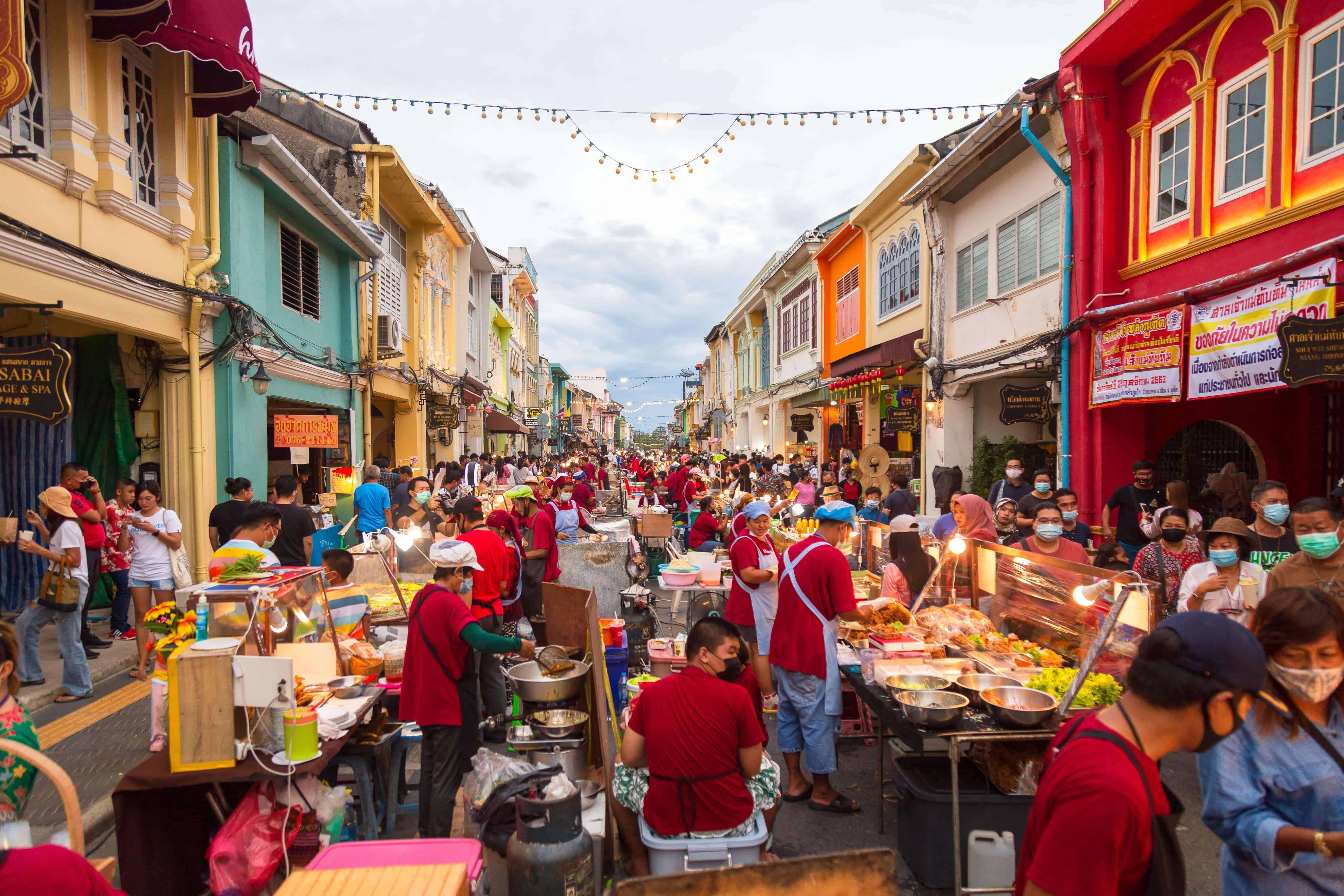 Street food market at Thalang Road in Phuket Town.Bangkok, Thailand.